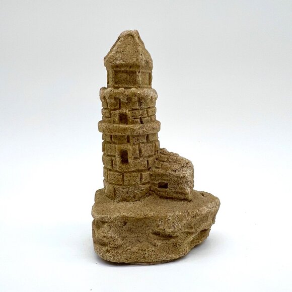 Mini Sand Lighthouse Figurine Sandcastle Coastal Tower Decor - Picture 2 of 8